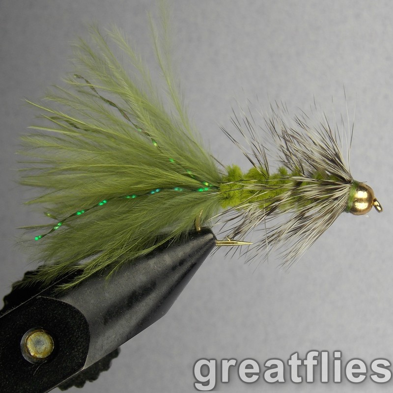 1 dozen (12) – Woolly Bugger – Olive & Grizzly – Bead Head