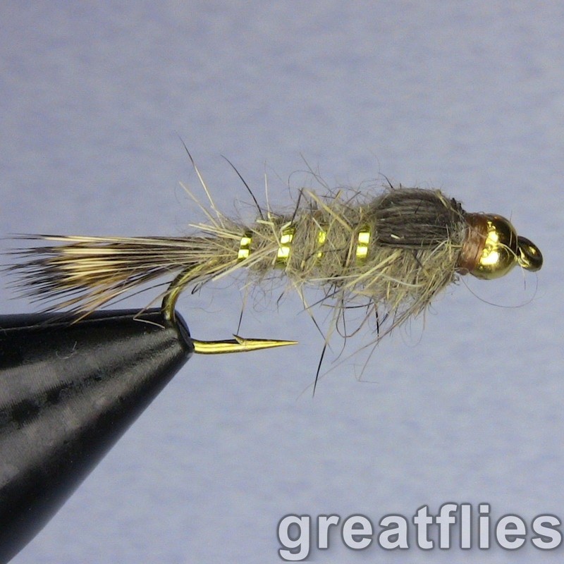 1 dozen (12) – Gold Ribbed Hare’s Ear – Bead Head