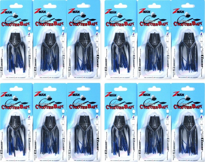 12- Z-Man 3/8 Oz The Original Chatterbait Fishing Lure Black/Blue Nickel CB38110