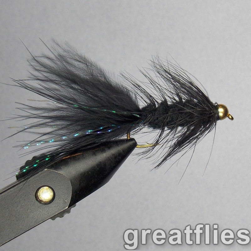 1 dozen (12) – Woolly Bugger – BLACK – Bead Head