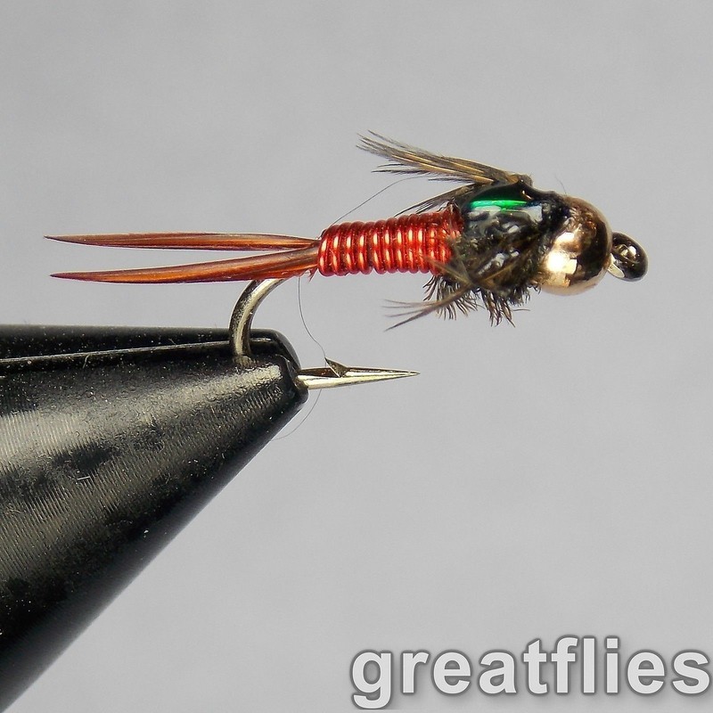 1 dozen (12) – Copper John – RED – Bead Head