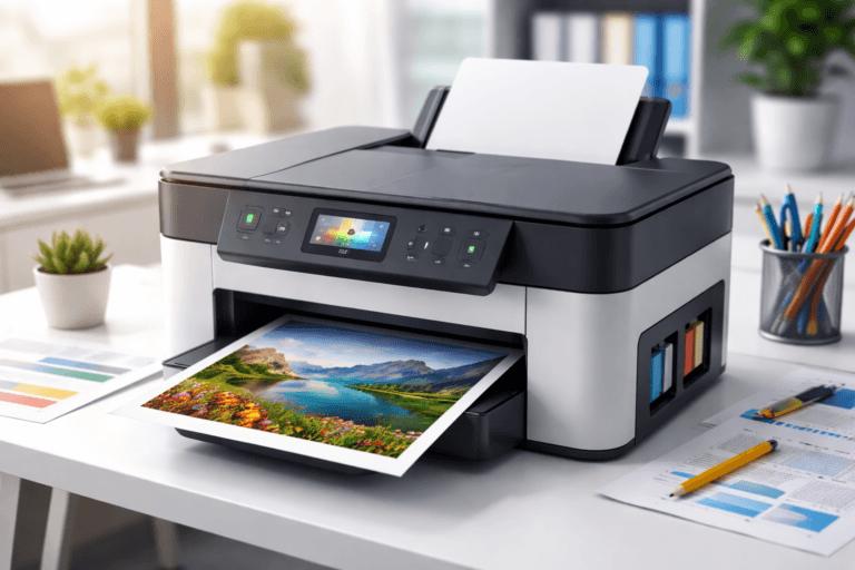 The purpose of that image is to visually communicate how technology (like ERP systems) connects digital data with real-world output. In simple terms: It shows a modern printer producing a high-quality print, which represents: Turning digital information (ERP data) into physical documents Smooth and efficient workflow Professional and accurate output In an ERP context: The image is used to highlight: Billing & Invoice Printing – ERP generates data → printer outputs bills Reports & Documents – Business insights printed instantly Speed & Automation – No manual work, everything is streamlined Professionalism – Clean, high-quality printed documents